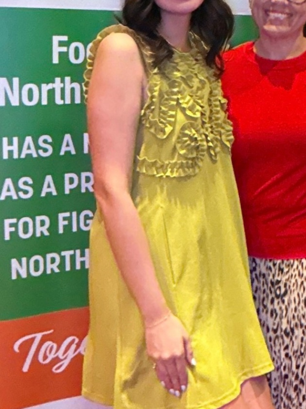 Hope & Honey Chartreuse Yellow Ruffle Collar Sleeveless Dress.